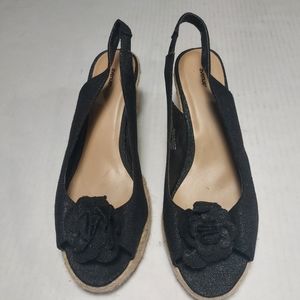 Avenue Women's Black with Silver Glitter Slip-on Open Toe Wedges Sandals Size 11